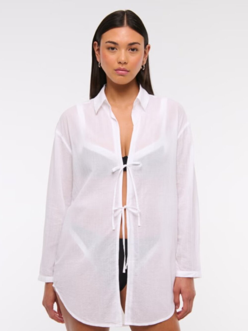 Abercrombie & Fitch Tie-Front Shirt Dress Coverup in White NEW